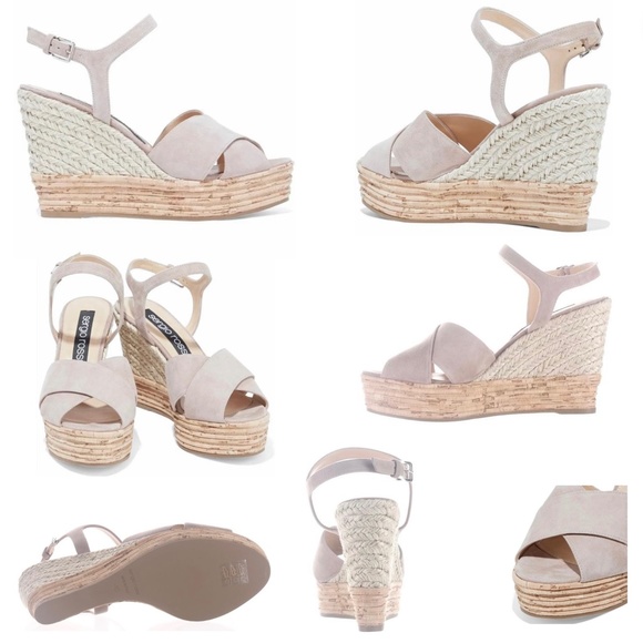 SERGIO ROSSI Mayan Sand Royal suede wedge sandals leather platform espadrille 40 - Picture 3 of 16